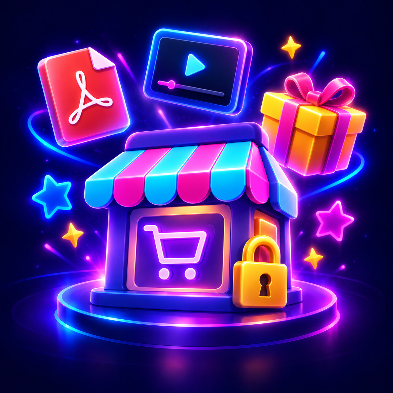 Tienda digital privada con candado y carrito de compras